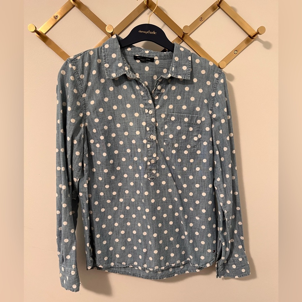 Chambray Button Down Polka Dot Shirt